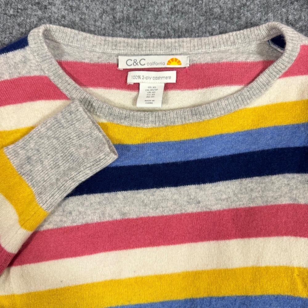 C&C California Striped Crewneck Sweater Womens XS Multi Color 100% Cashmere